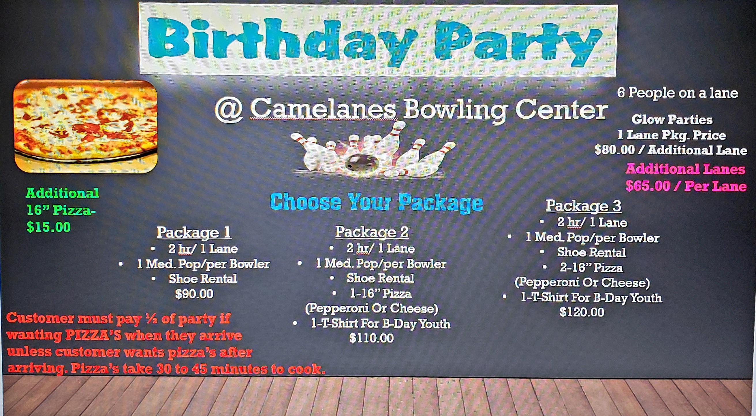 Camelanes Birthday Party Packages